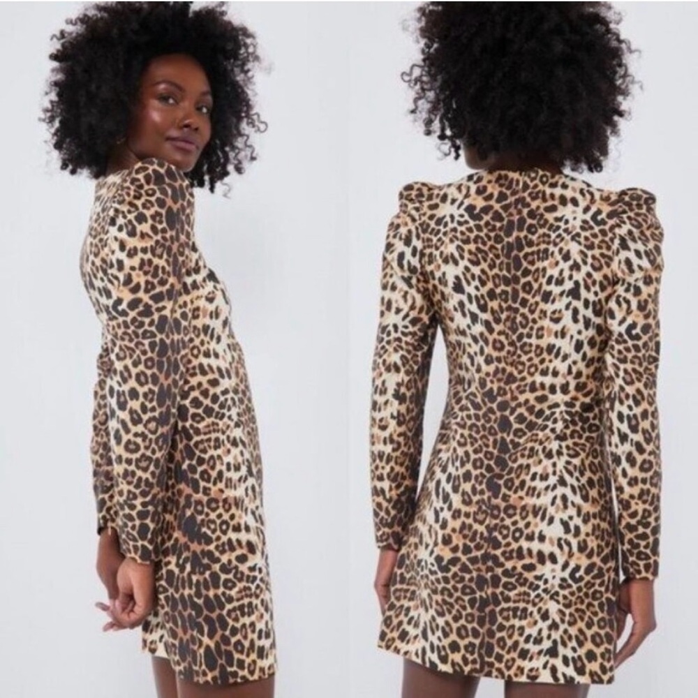 Tuckernuck x India Hicks NEW Leopard Domino Long Sleeve Party Mini Dress Size L